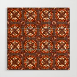 Brown Retro Floral Tiles  Wood Wall Art