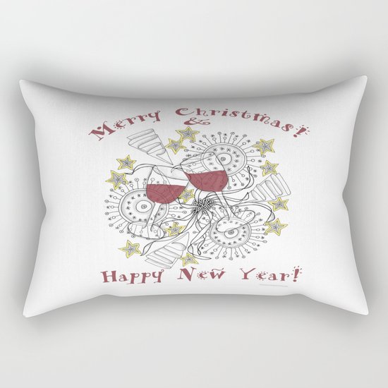 Merry Christmas & Happy New Year - Zentangle Illustration Rectangular Pillow