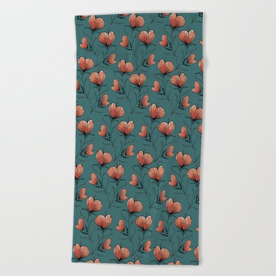Coral flowers Beach Towel