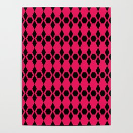 Hot Pink and Black Honeycomb Pattern Poster