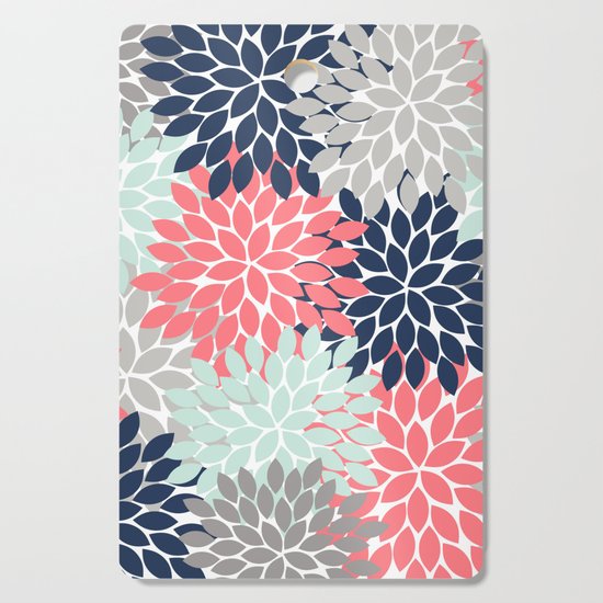 Flower Burst Petals Floral Pattern Navy Coral Mint Gray ...