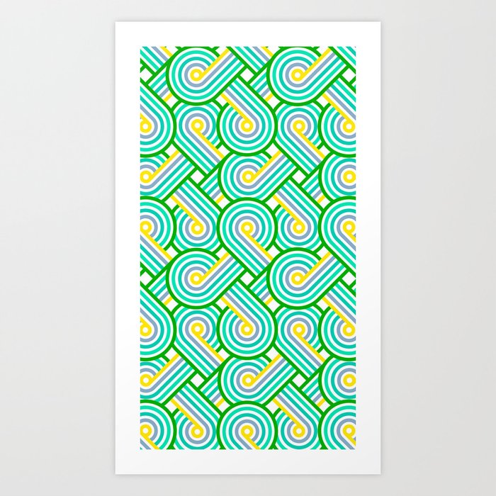 Spring Green Stripes Modern Celtic Knot Seamless Pattern Art Print