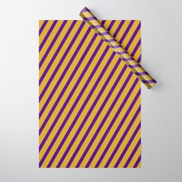 [ Thumbnail: Indigo and Goldenrod Colored Lined Pattern Wrapping Paper ]