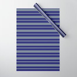 [ Thumbnail: Midnight Blue & Slate Gray Colored Lined Pattern Wrapping Paper ]