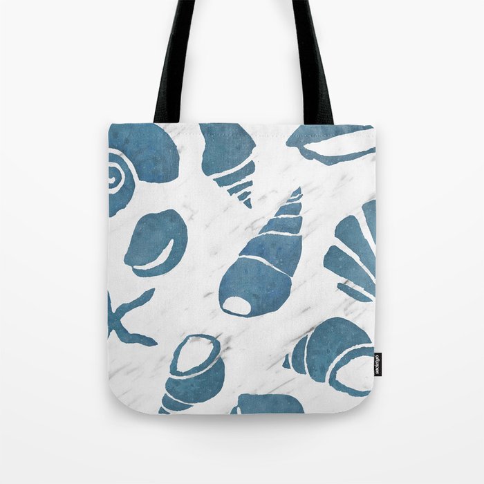 Azure South pacific sea shells - white marble Tote Bag