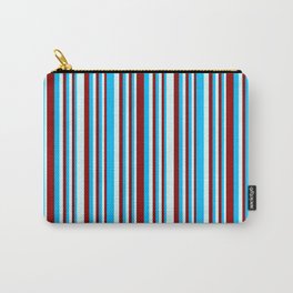 [ Thumbnail: Deep Sky Blue, Dark Red & Light Cyan Colored Pattern of Stripes Carry-All Pouch ]