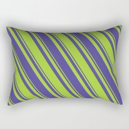 [ Thumbnail: Dark Slate Blue and Green Colored Stripes Pattern Rectangular Pillow ]