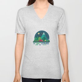 Night camping in mountains V Neck T Shirt