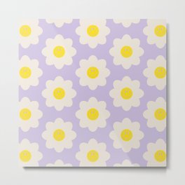 Happy Flower Retro Pattern Metal Print | 13Pro, Graphicdesign, Rainbow, Yellow, Pattern, Iphone 13, Lilac, Digital, Cool, Trippy 