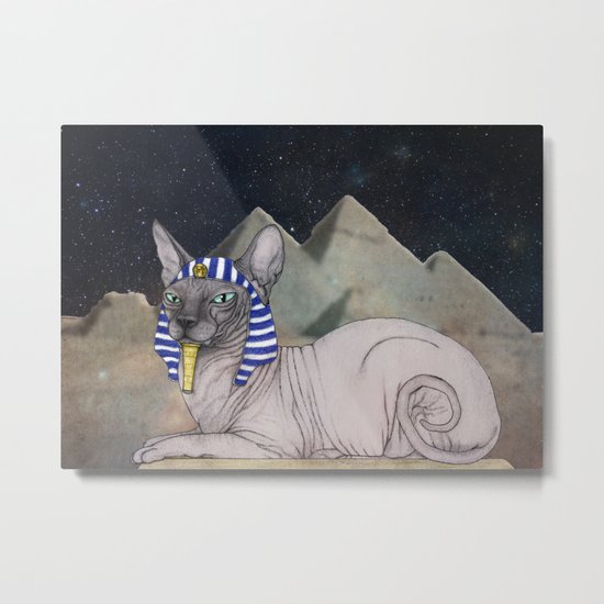 Sphynx Cat (space bg) Metal Print
