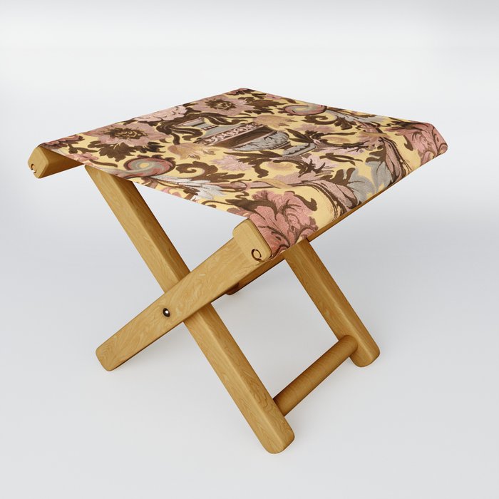 Baroque Pink Floral Folding Stool
