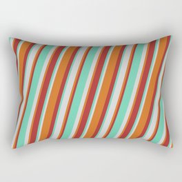 [ Thumbnail: Aquamarine, Light Grey, Chocolate & Brown Colored Striped/Lined Pattern Rectangular Pillow ]