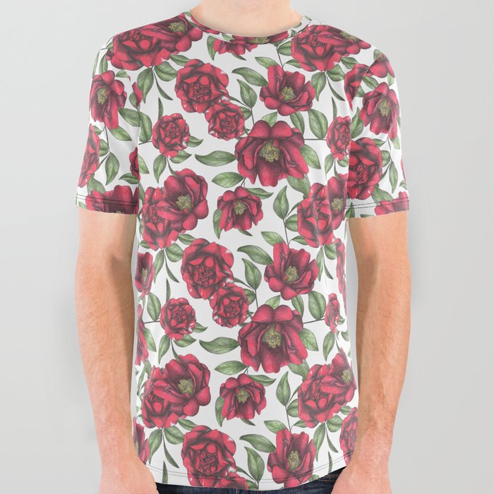 Blooming Camellias All Over Graphic Tee