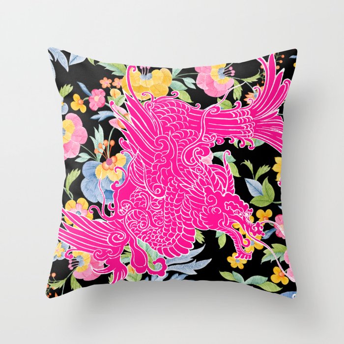 Fierce Asian Dragon Pink Throw Pillow