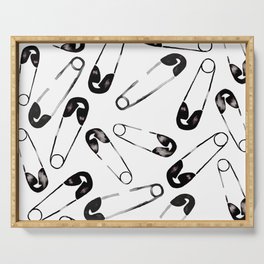 Safety pins black and white watercolor pattern Serving Tray