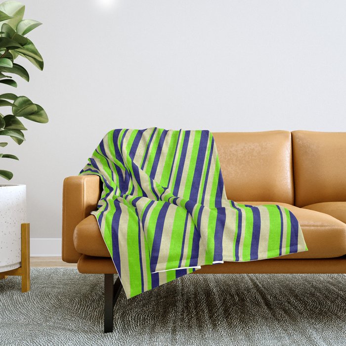 Pale Goldenrod, Chartreuse & Midnight Blue Colored Lines Pattern Throw Blanket