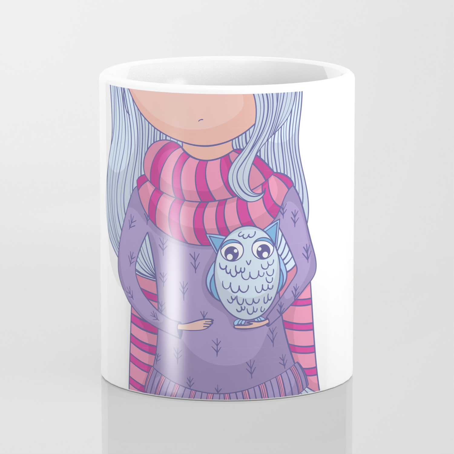 Cute Anime Girl In Tutu And Winter Clothes With Owl Cartoon