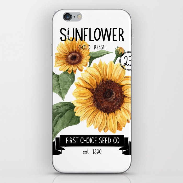 Vintage Sunflower Seed Label - Black iPhone Skin
