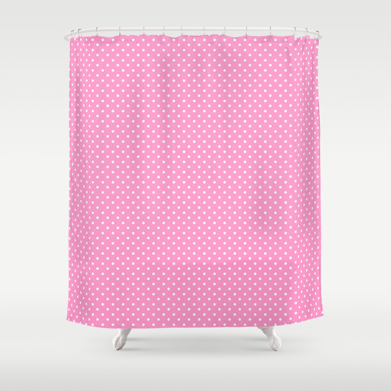 Modern Pink White Girly Geometric Polka Dots Shower Curtain By