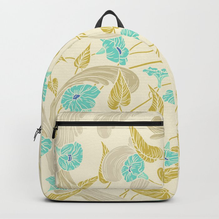 Vintage style ivory teal mustard yellow floral Backpack