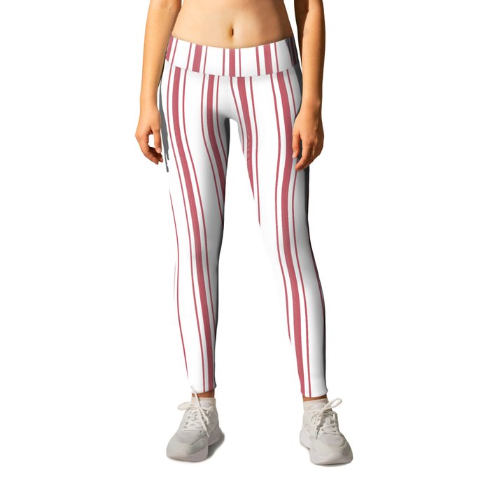 Mattress Ticking Wide Striped Pattern in USA Flag Red and White Leggings