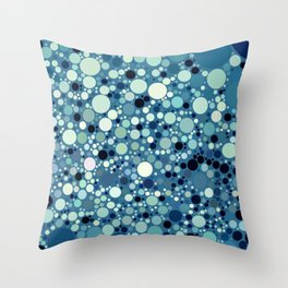 Dark Ocean Blue Bubble Polka Dots Pattern Throw Pillow