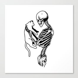 Skeleton With Cat Canvas Print