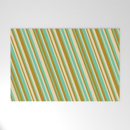 [ Thumbnail: Tan, Aquamarine & Dark Goldenrod Colored Striped/Lined Pattern Welcome Mat ]