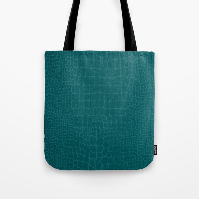 Blue Teal Crocodile Faux Leather Animal Print Tote Bag