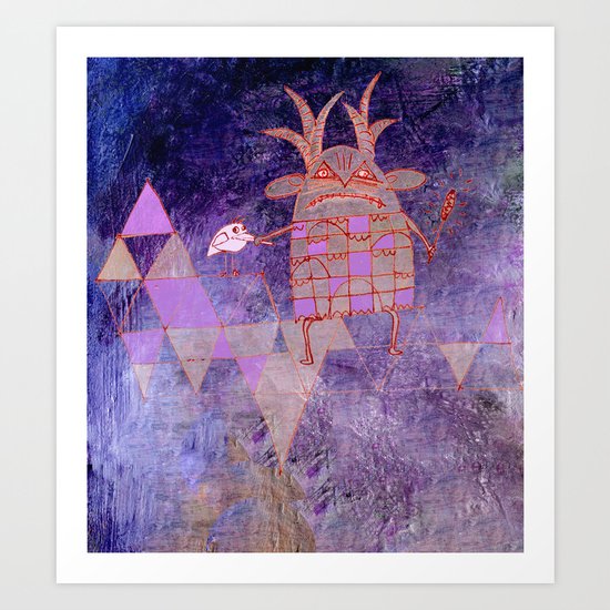 evil wizard with his bird Art Print