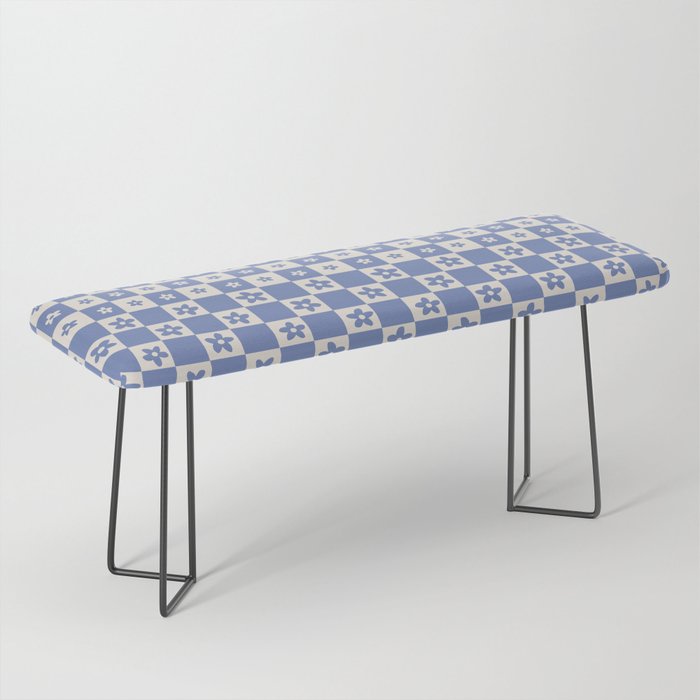 Abstract Floral Checker Pattern 8 in Blue Purple Bench