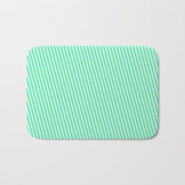 [ Thumbnail: Aqua and Pale Goldenrod Colored Lined/Striped Pattern Bath Mat ]