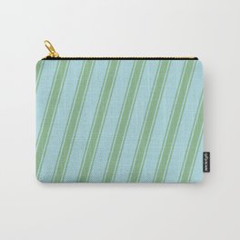 [ Thumbnail: Powder Blue and Dark Sea Green Colored Striped/Lined Pattern Carry-All Pouch ]