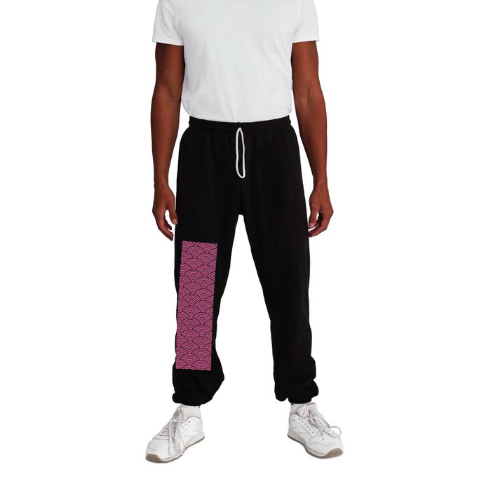 Japanese Waves (White & Dark Pink Pattern) Sweatpants