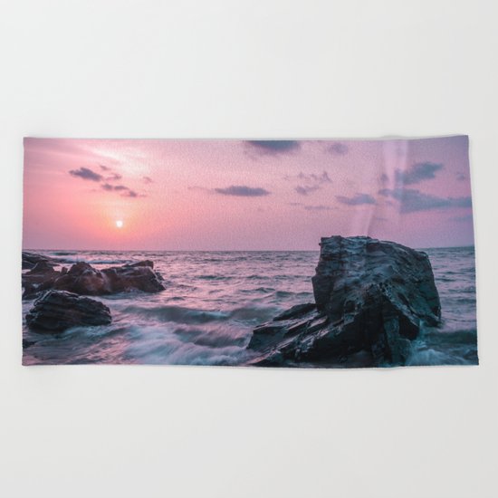 Ocean landscape at sunset Beach Towel
