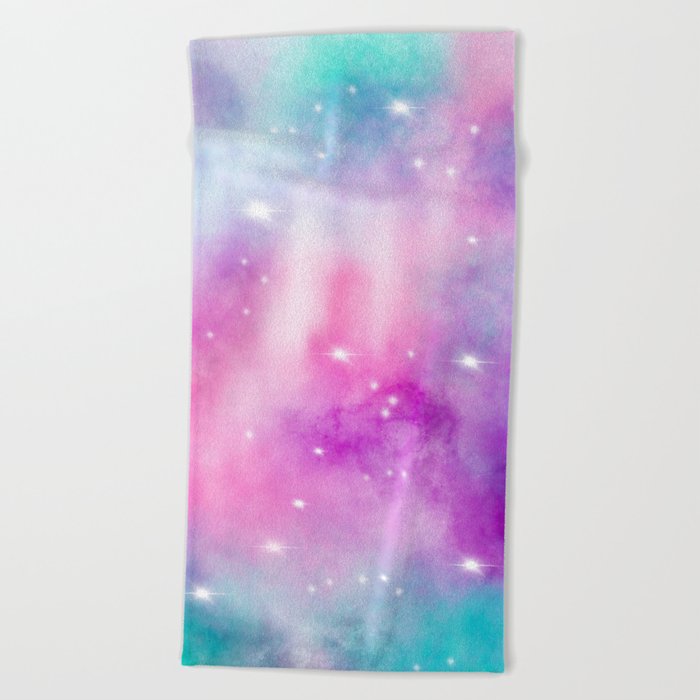 Trendy bright watercolor pastel nebula space hand painted Beach Towel