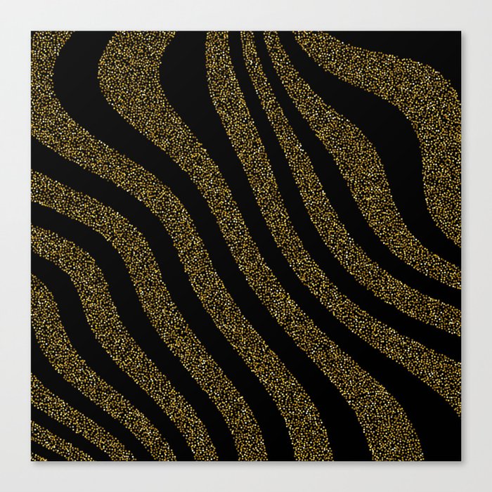 Glitter Gold Black Modern Waves Sky Collection Canvas Print