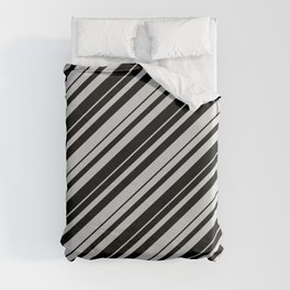 [ Thumbnail: Black & Light Grey Colored Pattern of Stripes Duvet Cover ]