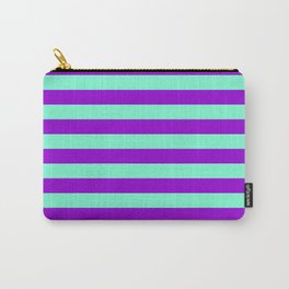 [ Thumbnail: Aquamarine and Dark Violet Colored Striped Pattern Carry-All Pouch ]