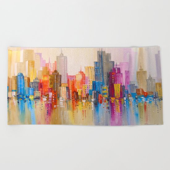 Rainbow city Beach Towel
