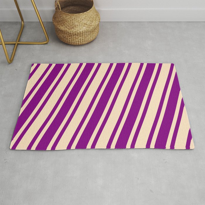 Purple & Bisque Colored Striped/Lined Pattern Rug