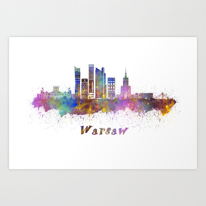 Warsaw skyline in watercolor Art Print
