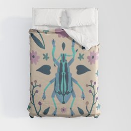 Bright Beetle with Purple Flowers Duvet Cover