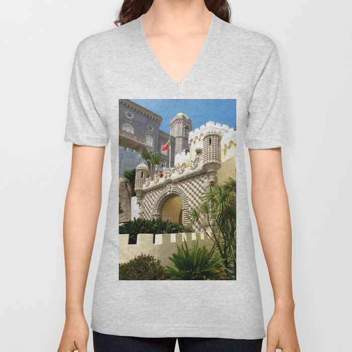 Exotic Palace of Pena garden in SIntra Lisbon  V Neck T Shirt