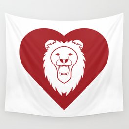 Lion Mascot Cares Red Wall Tapestry