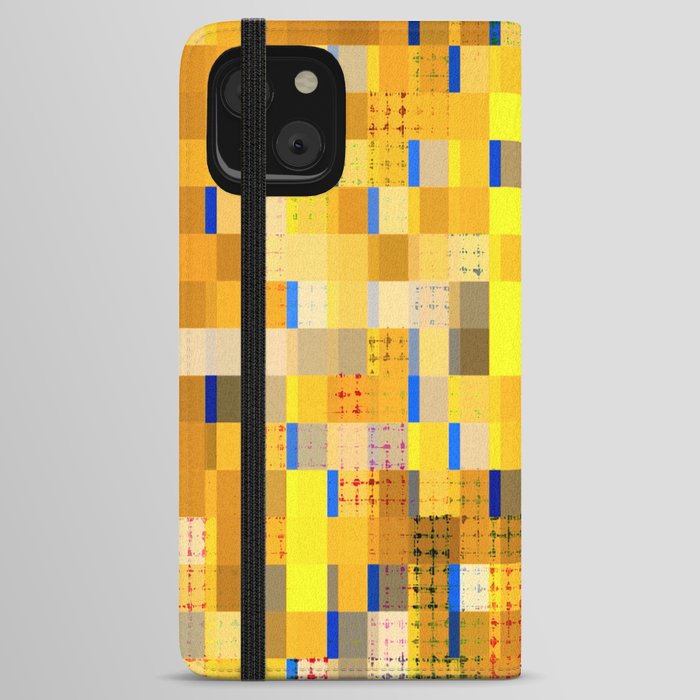 geometric pixel square pattern abstract background in yellow blue red iPhone Wallet Case