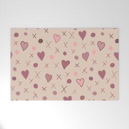Plush pink doodle pattern with abstract hearts and polka dots Welcome Mat
