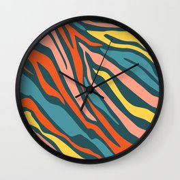 Mid Century Modern Zebra Print Pattern - Retro Colors Wall Clock