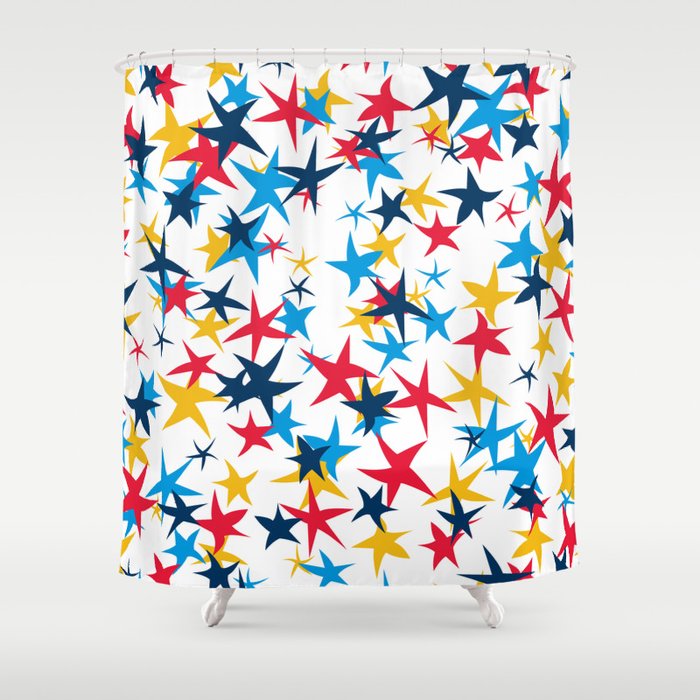 Red White And Blue Stars With A Pop Of Yellow Shower Curtain By