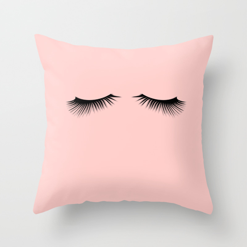 pink eyelashes Throw Pillow by 